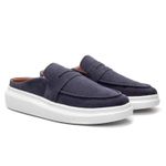 Mule Masculino Sola Alta Loafer Derby em Camurça - Azul