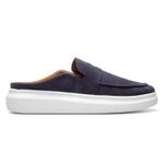 Mule Masculino Sola Alta Loafer Derby em Camurça - Azul