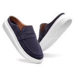 Mule Masculino Sola Alta Loafer Derby em Camurça - Azul