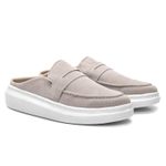 Mule Masculino Sola Alta Loafer Derby em Camurça - Cinza