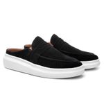 Mule Masculino Sola Alta Loafer Derby em Camurça - Preto/Branco