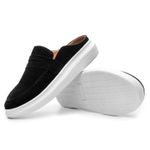 Mule Masculino Sola Alta Loafer Derby em Camurça - Preto/Branco