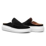 Mule Masculino Sola Alta Loafer Derby em Camurça - Preto/Branco