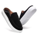 Mule Masculino Sola Alta Loafer Derby em Camurça - Preto/Branco