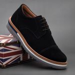 Oxford Masculino Sola Detalhe Loafer Derby em Camurça - Preto