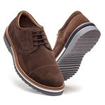 Oxford Masculino Sola Detalhe Loafer Derby em Camurça - Café