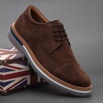 Oxford Masculino Sola Detalhe Loafer Derby em Camurça - Café
