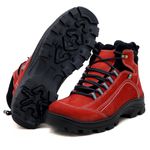 Coturno Adventure para trekking em couro vermelho e preto 019