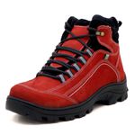 Coturno Adventure para trekking em couro vermelho e preto 019