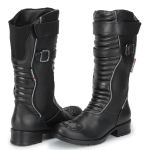 Bota motociclista cano alto feminina com refletivo em couro 9118
