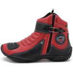 Bota de motociclista em couro legítimo nas cores vermelho e preto 304