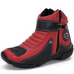 Bota de motociclista em couro legítimo nas cores vermelho e preto 304