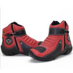 Bota de motociclista em couro legítimo nas cores vermelho e preto 304
