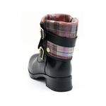 Coturno feminino de couro preto e estampa xadrez 9105