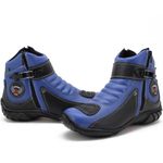 Bota motociclista em couro legítimo nas cores azul e preto 304