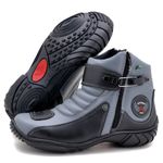 Bota motociclista Atron Shoes em couro legítimo 271 personalizado cinza e preto
