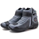 Bota motociclista Atron Shoes em couro legítimo 271 personalizado cinza e preto