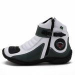 Bota para motociclista de couro branco e verde bandeira 271