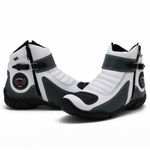 Bota para motociclista de couro branco e verde bandeira 271