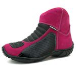 Bota feminina motociclista pink de couro legítimo semi impermeável 305