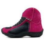Bota feminina motociclista pink de couro legítimo semi impermeável 305