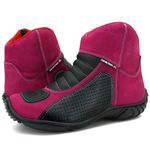 Bota feminina motociclista pink de couro legítimo semi impermeável 305