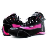 Tênis motociclista feminino em nobuck na cor rosa com preta e chinelo Atron + 310