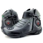 Bota para motociclista em couro legítimo cinza e preto 271 com chinelo estampado