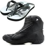 Bota Atron Shoes motociclista em couro com refletivo 301 e chinelo de borracha estampada