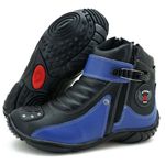 Bota preta e azul motociclista em couro legítimo masculina 271 com chinelo