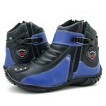 Bota preta e azul motociclista em couro legítimo masculina 271 com chinelo