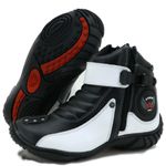 Coturno bota motociclista em couro legítimo preto e branco unissex 271 com chinelo Atron estampado