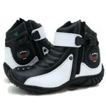 Coturno bota motociclista em couro legítimo preto e branco unissex 271 com chinelo Atron estampado