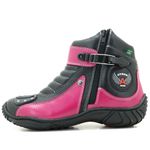 Bota feminina motociclista esportiva pink e preto em couro legítimo 271 com chinelo