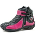 Bota feminina motociclista esportiva pink e preto em couro legítimo 271 com chinelo