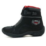 Bota motociclista unissex em couro nobuck na cor preta com logo atron 287