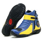 Bota motociclista em couro legítimo nas cores azul e amarela 271