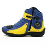 Bota motociclista em couro legítimo nas cores azul e amarela 271