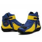 Bota motociclista em couro legítimo nas cores azul e amarela 271