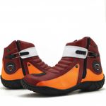 Bota motociclista de couro legítimo nas cores vermelho e laranja 271