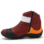 Bota motociclista de couro legítimo nas cores vermelho e laranja 271