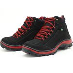 Coturno Adventure para trekking em couro preto e vermelho 019