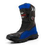 Bota Motociclista Couro Legítimo Preta Azul - 307