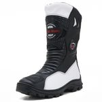 Bota Motociclista Couro Legítimo Preta Branca - 307