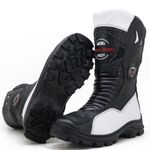 Bota Motociclista Couro Legítimo Preta Branca - 307