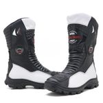 Bota Motociclista Couro Legítimo Preta Branca - 307