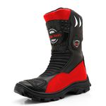 Bota Motociclista Couro Legítimo Preta Vermelha - 307