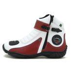Bota motociclista em couro legítimo nas cores branca e vermelha 304