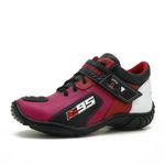 Tênis Motociclista AS95 De Em Couro Legítimo nas Cores Rosa Branco e Vermelho 403