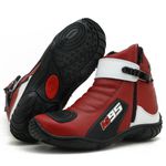 BOTA MOTOCICLISTA AS95 DE COURO LEGÍTIMO NAS CORES VERMELHO COM BRANCO 095 KIT CHINELO